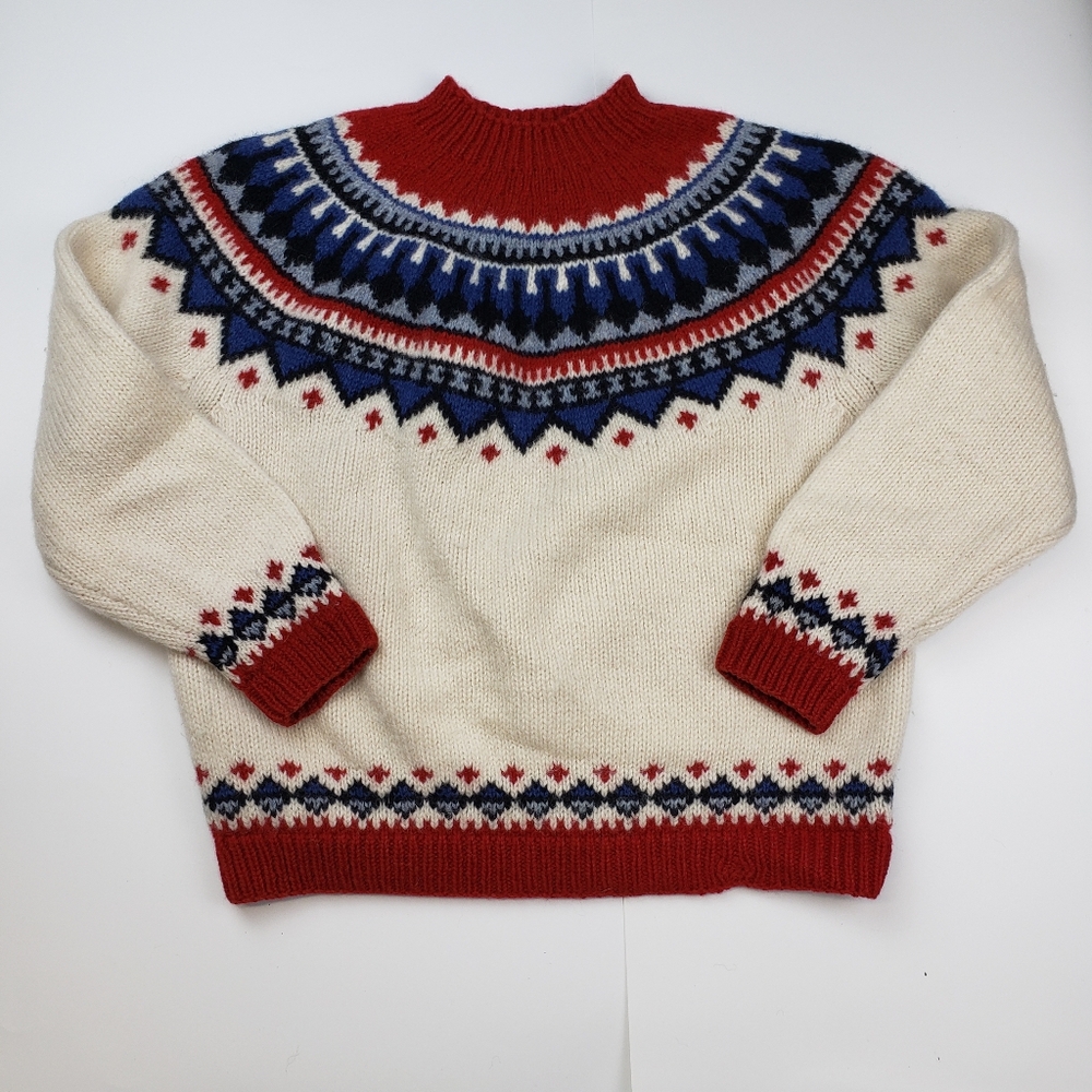 Eddie Bauer Red and Blue Patterned Sweater